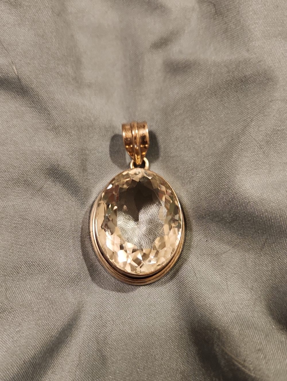 Sterling Silver And Clear Oval Crystal Pendant Necklace